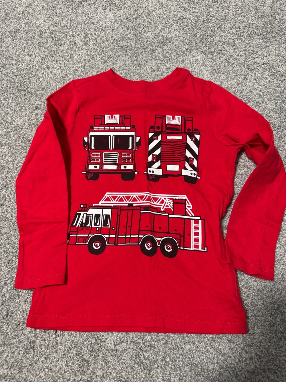 Old Navy Red Long-Sleeve Tee with Fire Truck Graphics